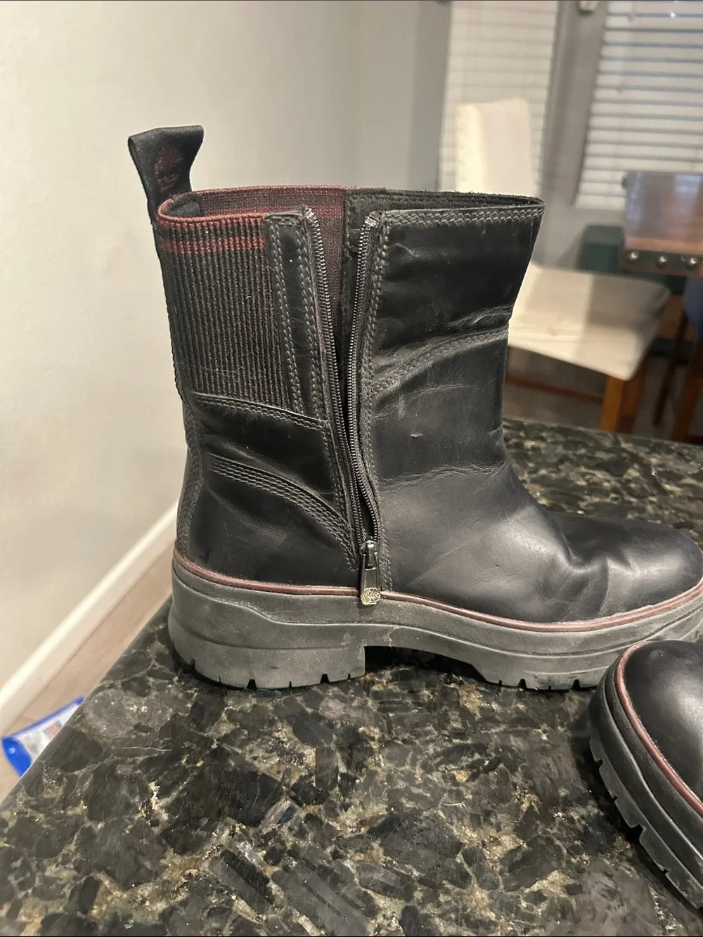 Timberland Black  Lug-Sole waterproof Boots with maroon Accent